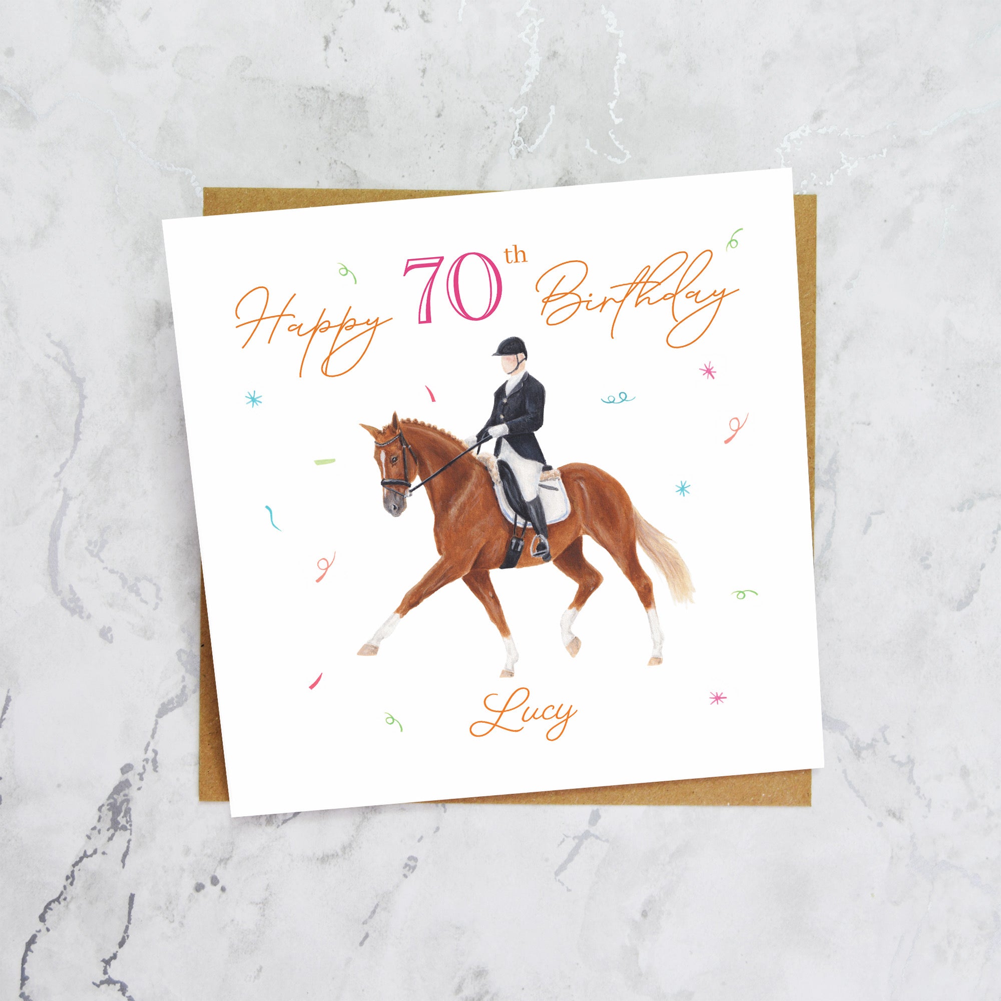 Personalised 70th Birthday Card For Dressage Rider, Custom Name Horse Birthday Card, Equestrian Card For Her (P00103) - Default Title (P00103)