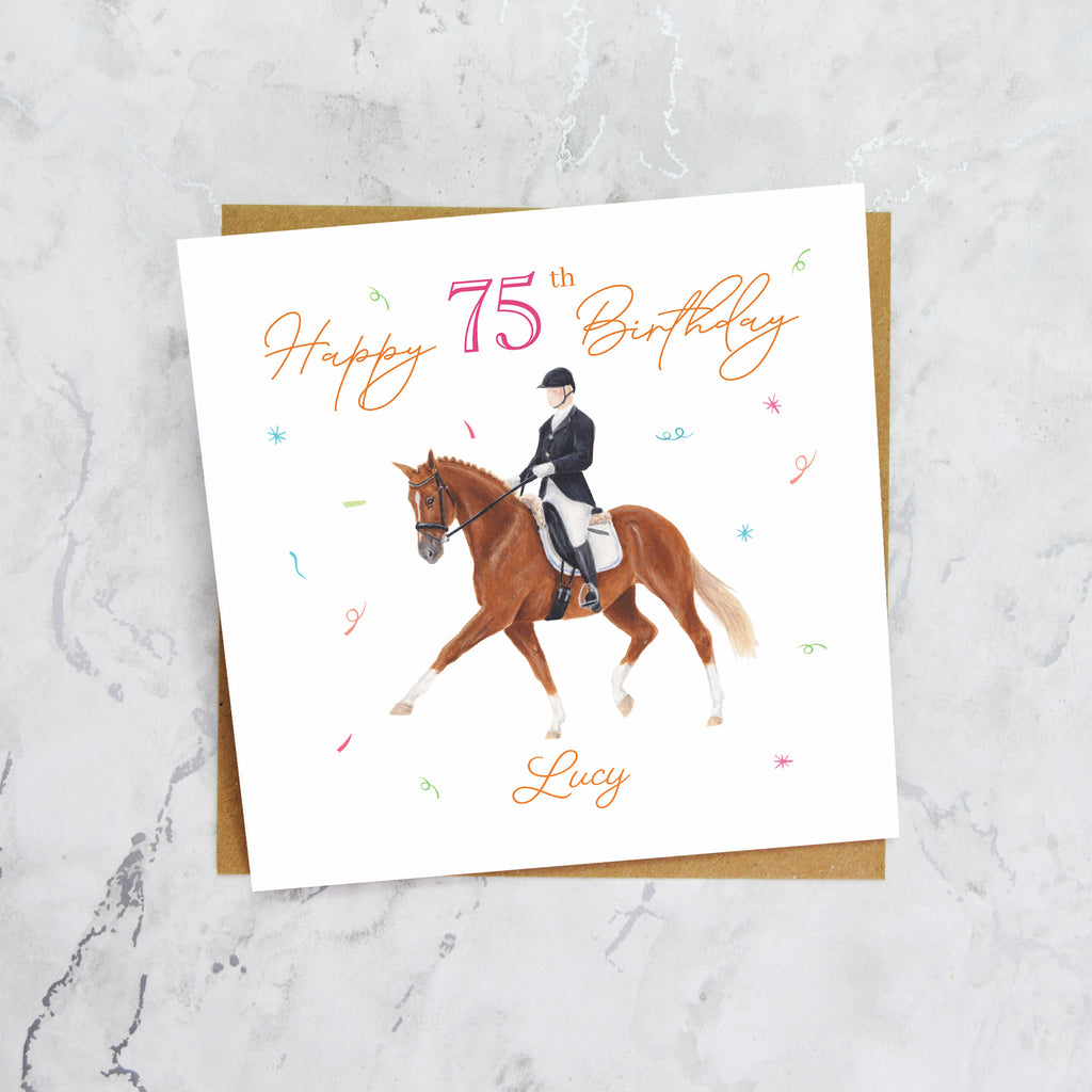 Personalised 75th Birthday Card For Dressage Rider, Custom Name Horse Birthday Card, Equestrian Card For Her (P00104) - Default Title (P00104)