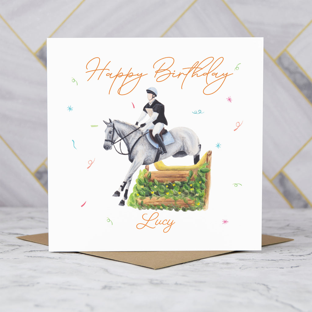 Personalised Cross Country Horse Birthday Card, Custom Name Equestrian Card, XC Horse Rider Greeting Card (P00111) - Default Title (P00111)
