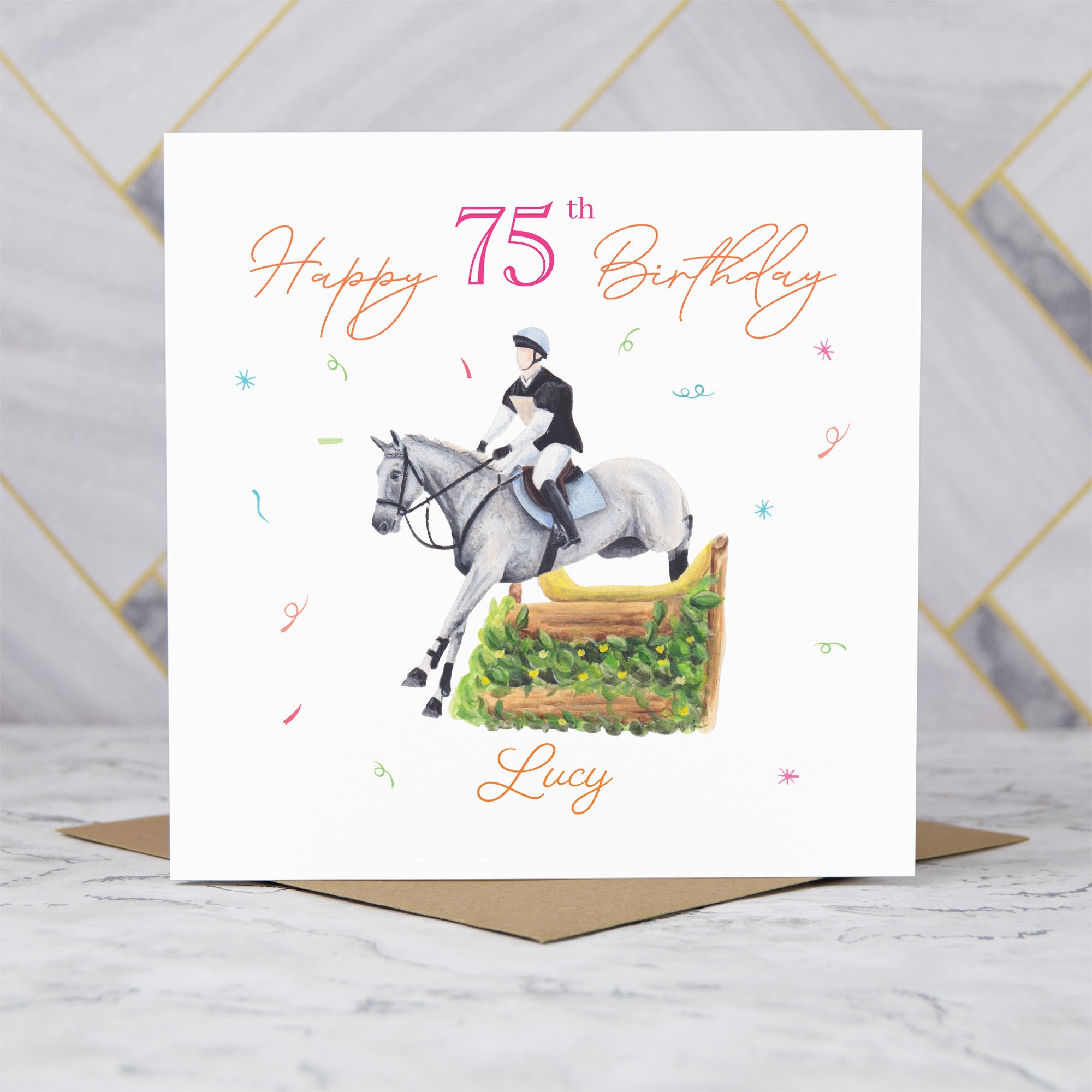 Personalised 75th Birthday Card For Horse Lover, Custom Name Cross Country Horse Card, Equestrian XC Rider Card (P00122) - Default Title (P00122)