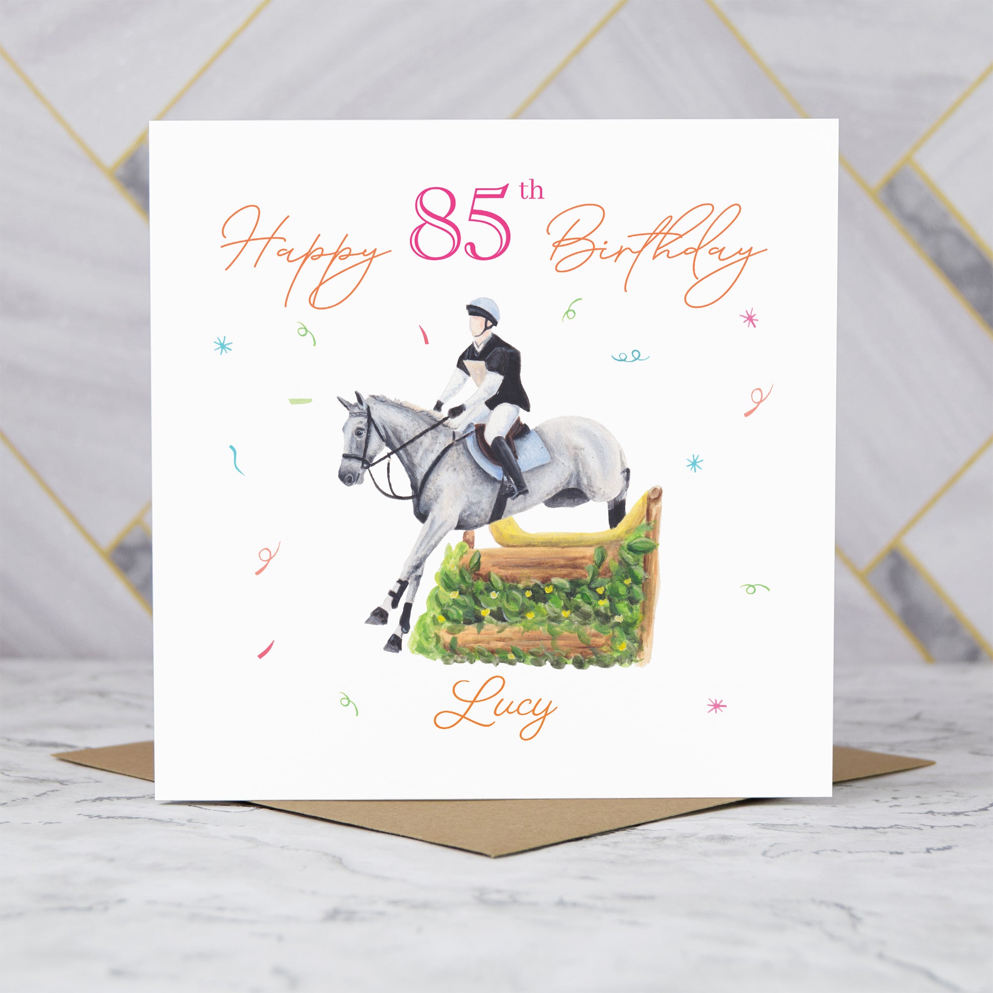 Personalised 85th Birthday Card For Horse Lover, Custom Name Cross Country Horse Card, Equestrian XC Rider Card (P00124) - Default Title (P00124)