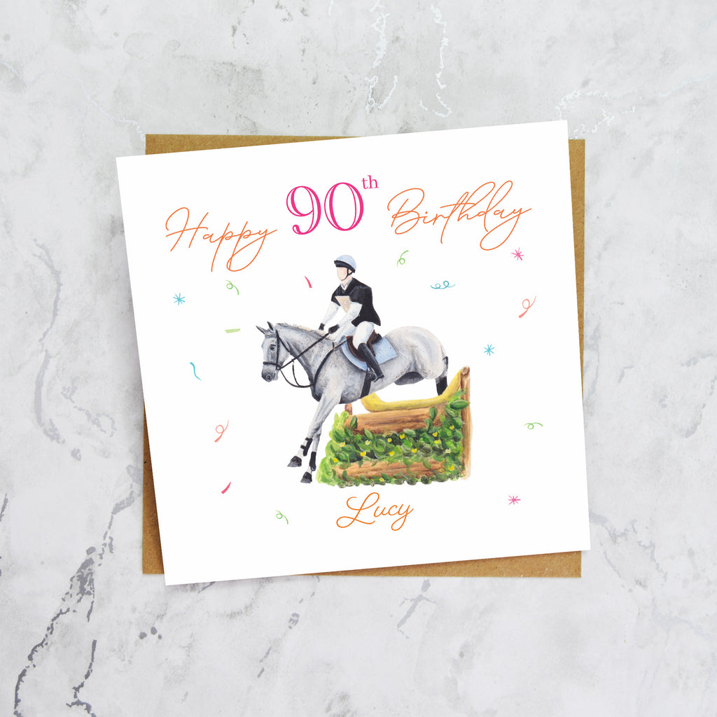 Personalised 90th Birthday Card For Horse Lover, Custom Name Cross Country Horse Card, Equestrian XC Rider Card (P00125) - Default Title (P00125)