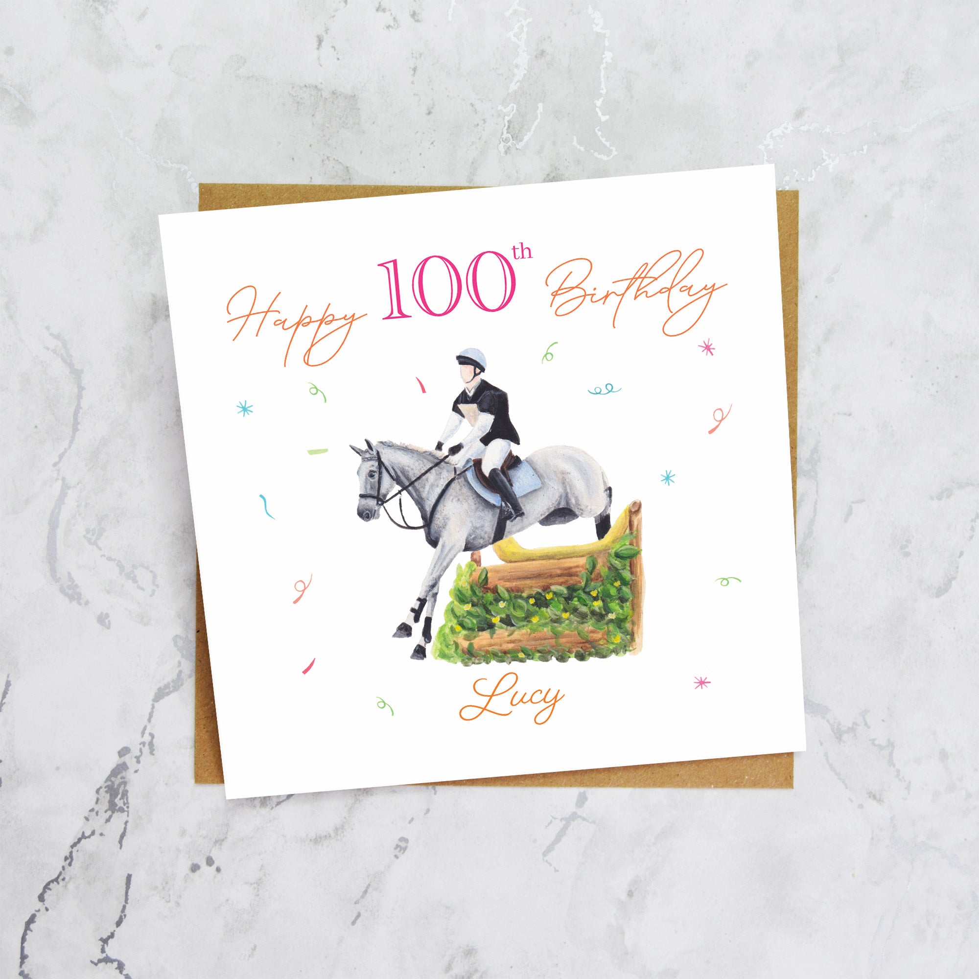 Personalised 100th Birthday Card For Horse Lover, Custom Name Cross Country Horse Card, Equestrian XC Rider Card (P00127) - Default Title (P00127)
