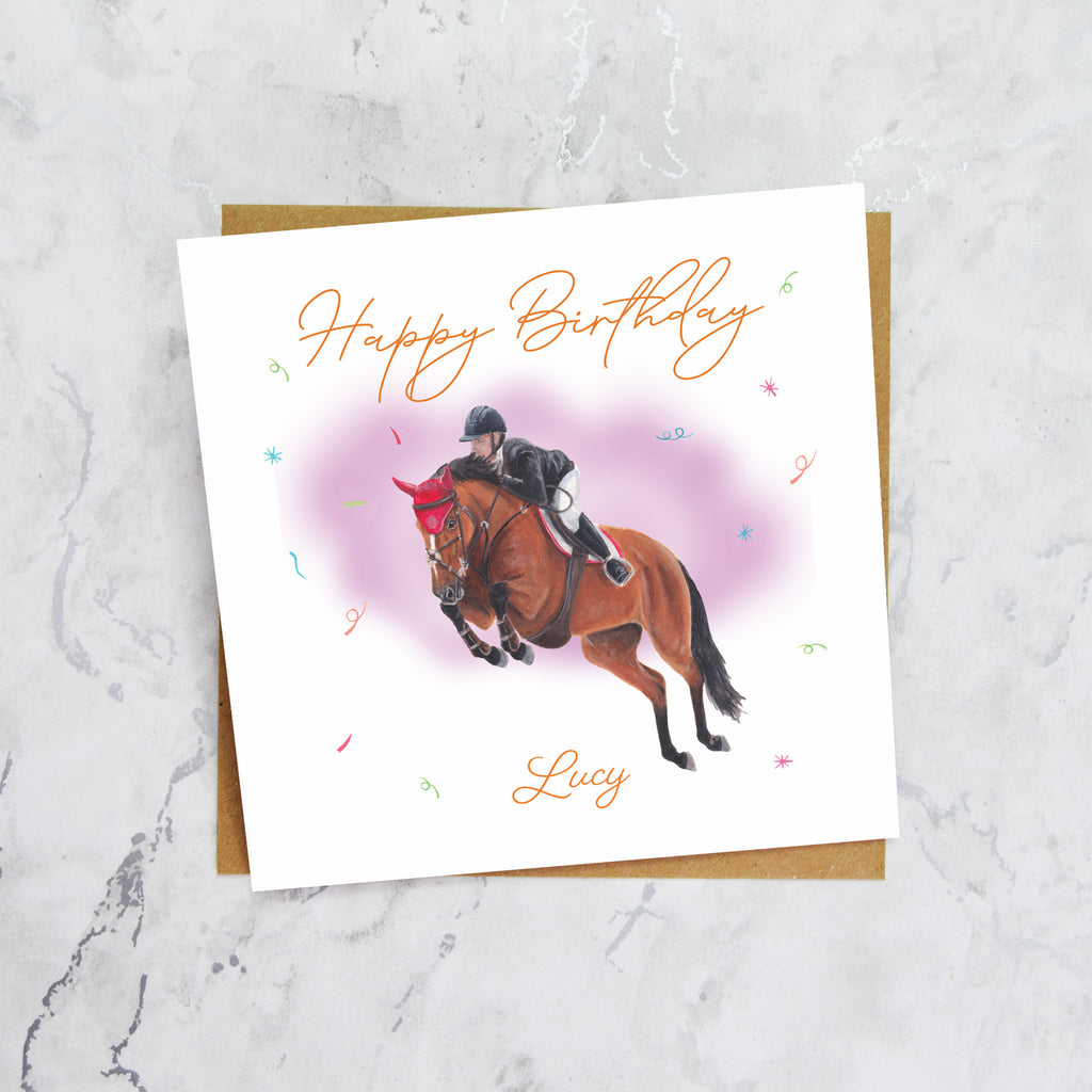 Personalised Show Jumping Horse Birthday Card, Custom Name Equestrian Card, SJ Horse Rider Greeting Card (P00128) - Default Title (P00128)