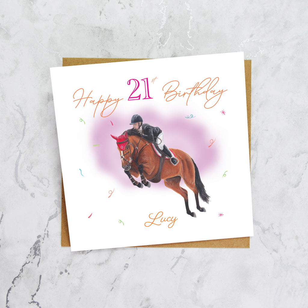Personalised 21st Birthday Card For Horse Lover, Custom Name Show Jumping Horse Card, Equestrian SJ Rider Card (P00132) - Default Title (P00132)