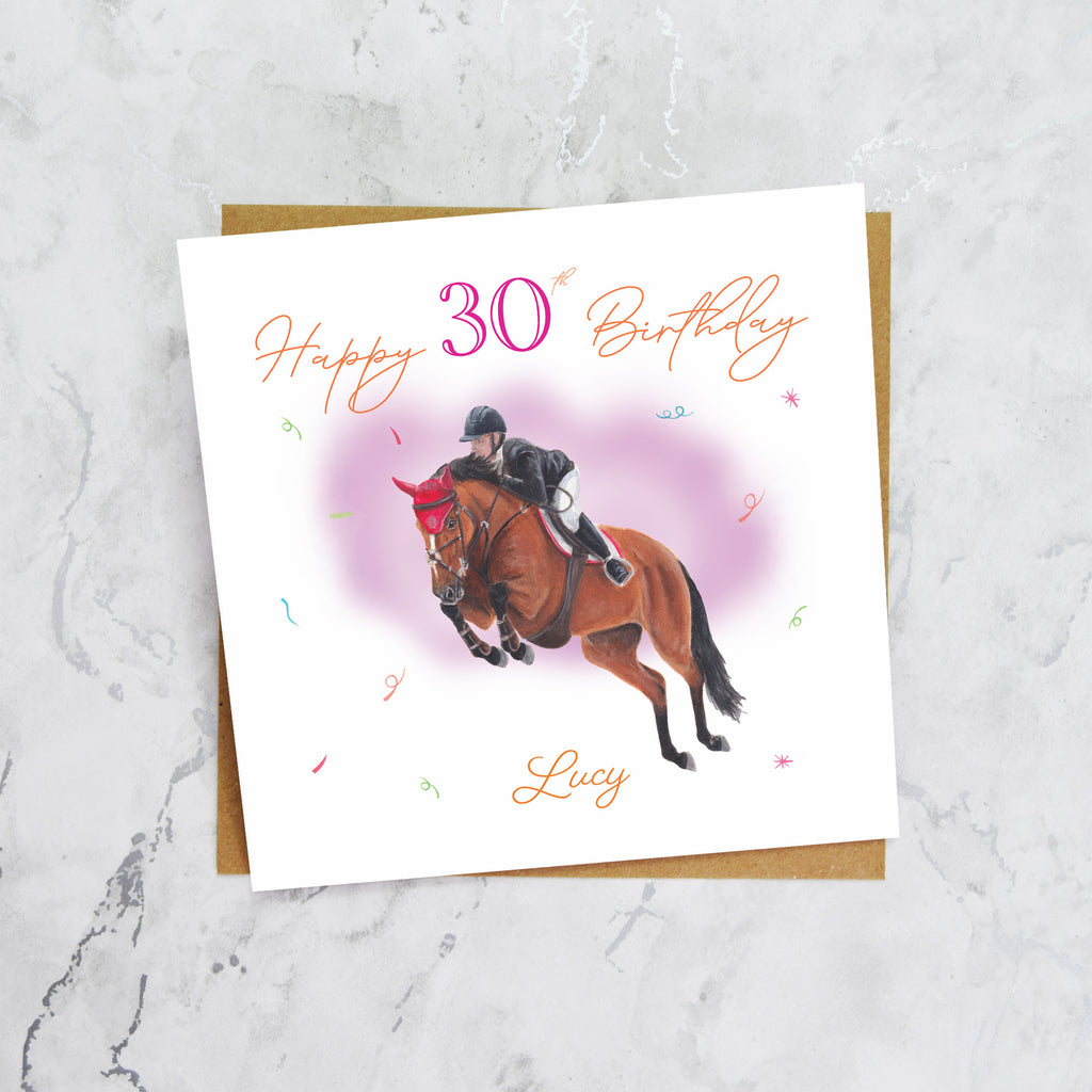 Personalised 30th Birthday Card For Horse Lover, Custom Name Show Jumping Horse Card, Equestrian SJ Rider Card (P00133) - Default Title (P00133)