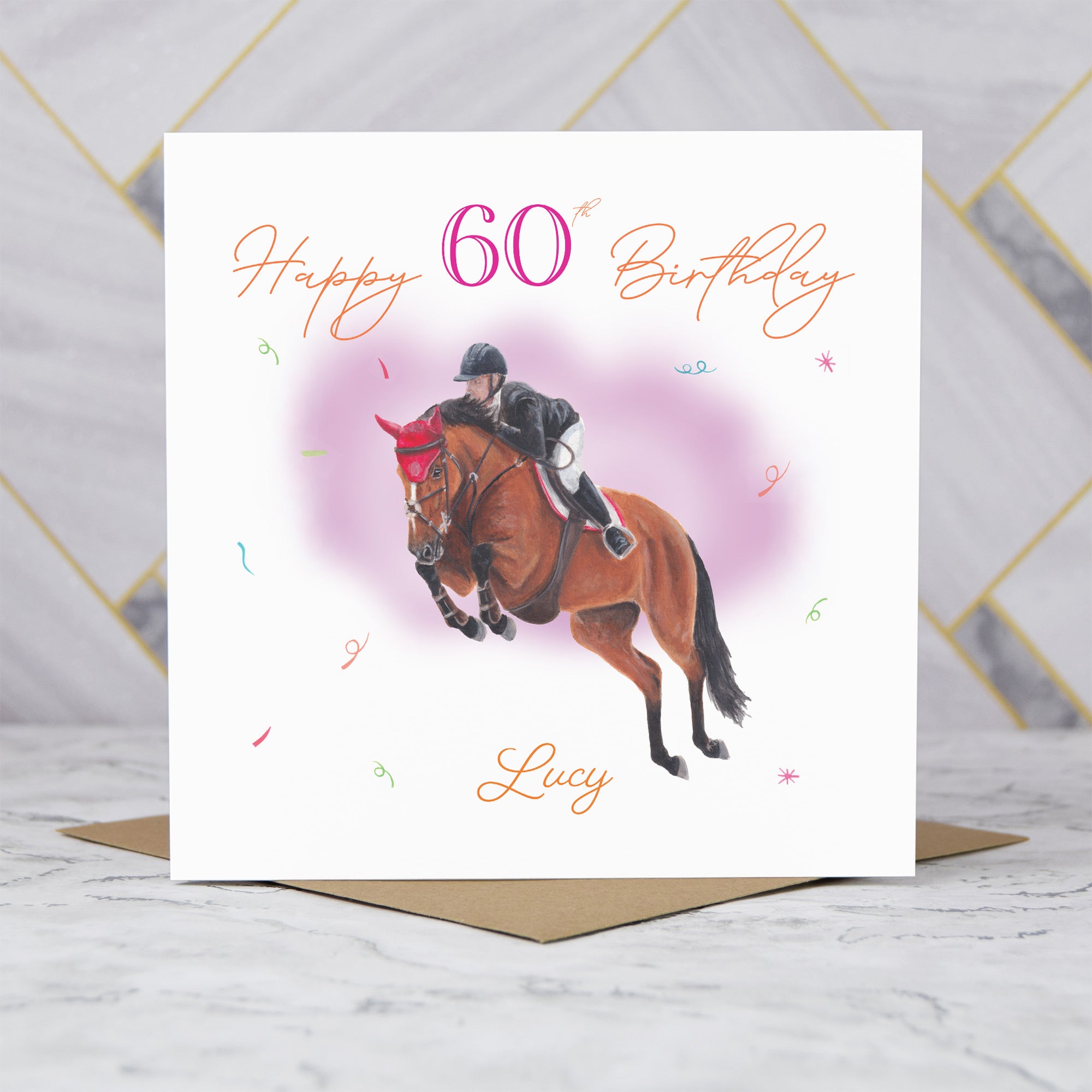 Personalised 60th Birthday Card For Horse Lover, Custom Name Cross Show Jumping Card, Equestrian SJ Rider Card (P00136) - Default Title (P00136)