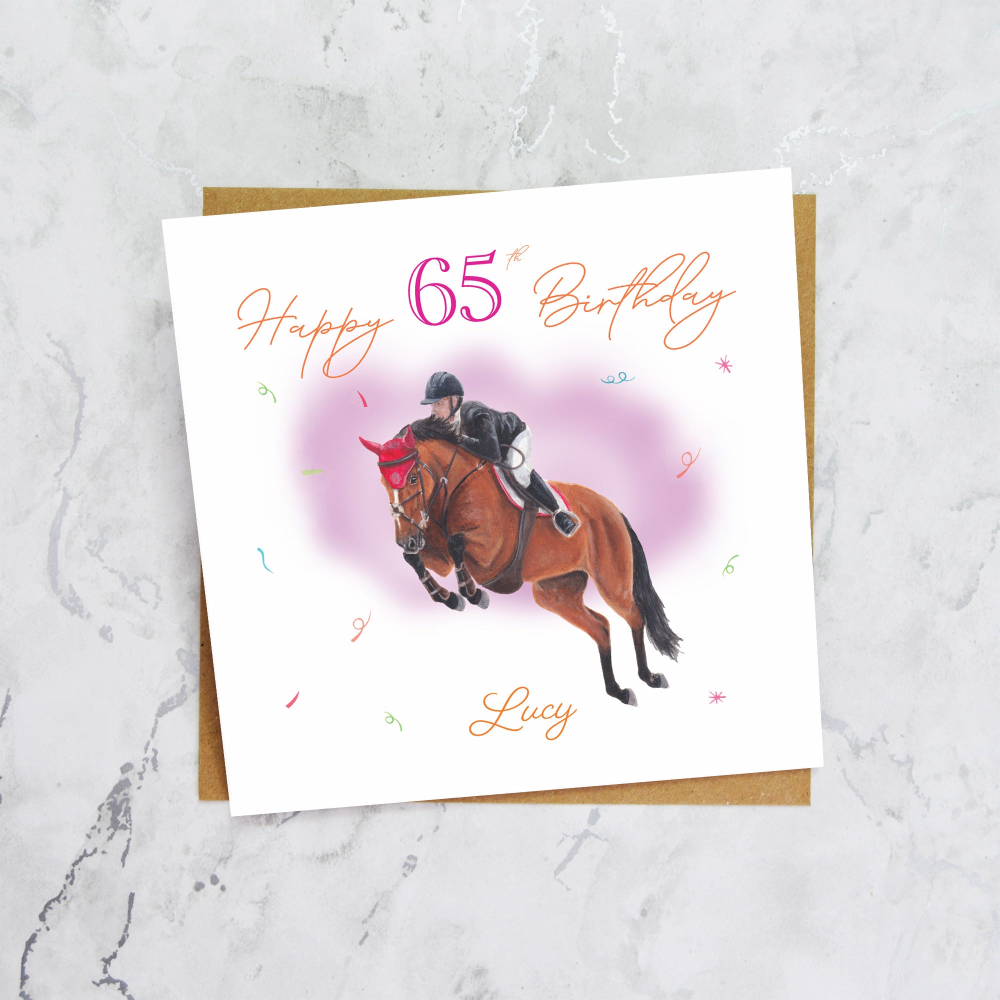 Personalised 65th Birthday Card For Horse Lover, Custom Name Show Jumping Horse Card, Equestrian SJ Rider Card (P00137) - Default Title (P00137)