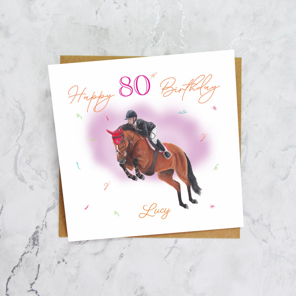 Personalised 80th Birthday Card For Horse Lover, Custom Name Show Jumping  Horse Card, Equestrian SJ Rider Card (P00140) - Default Title (P00140)