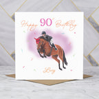 Personalised 90th Birthday Card For Horse Lover, Custom Name Show Jumping Horse Card, Equestrian SJ Rider Card (P00142) - Default Title (P00142)