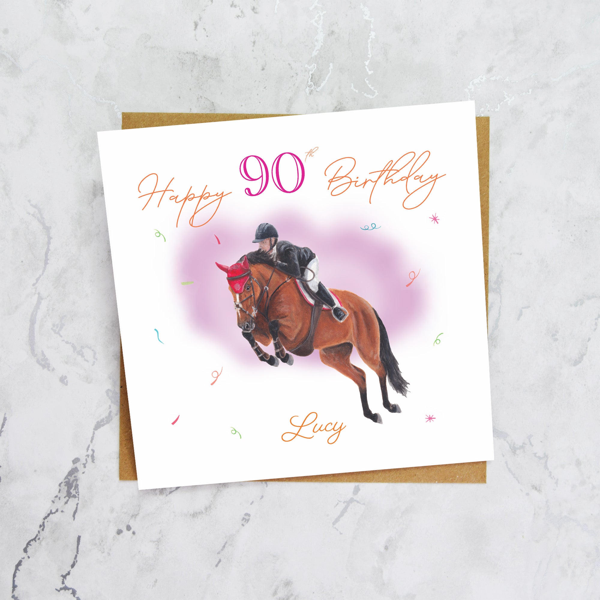 Personalised 90th Birthday Card For Horse Lover, Custom Name Show Jumping Horse Card, Equestrian SJ Rider Card (P00142) - Default Title (P00142)