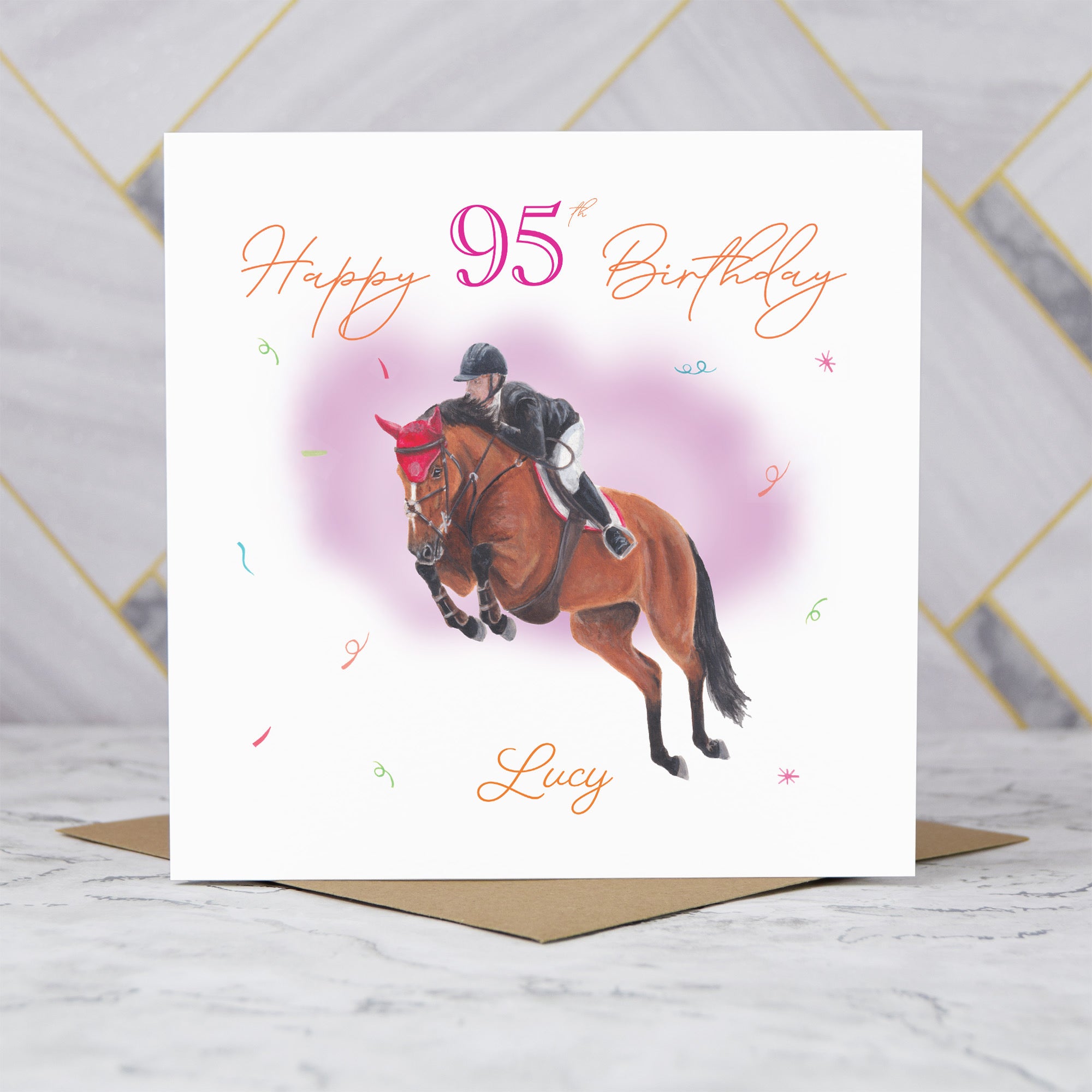 Personalised 95th Birthday Card For Horse Lover, Custom Name Show Jumping Horse Card, Equestrian SJ Rider Card (P00143) - Default Title (P00143)