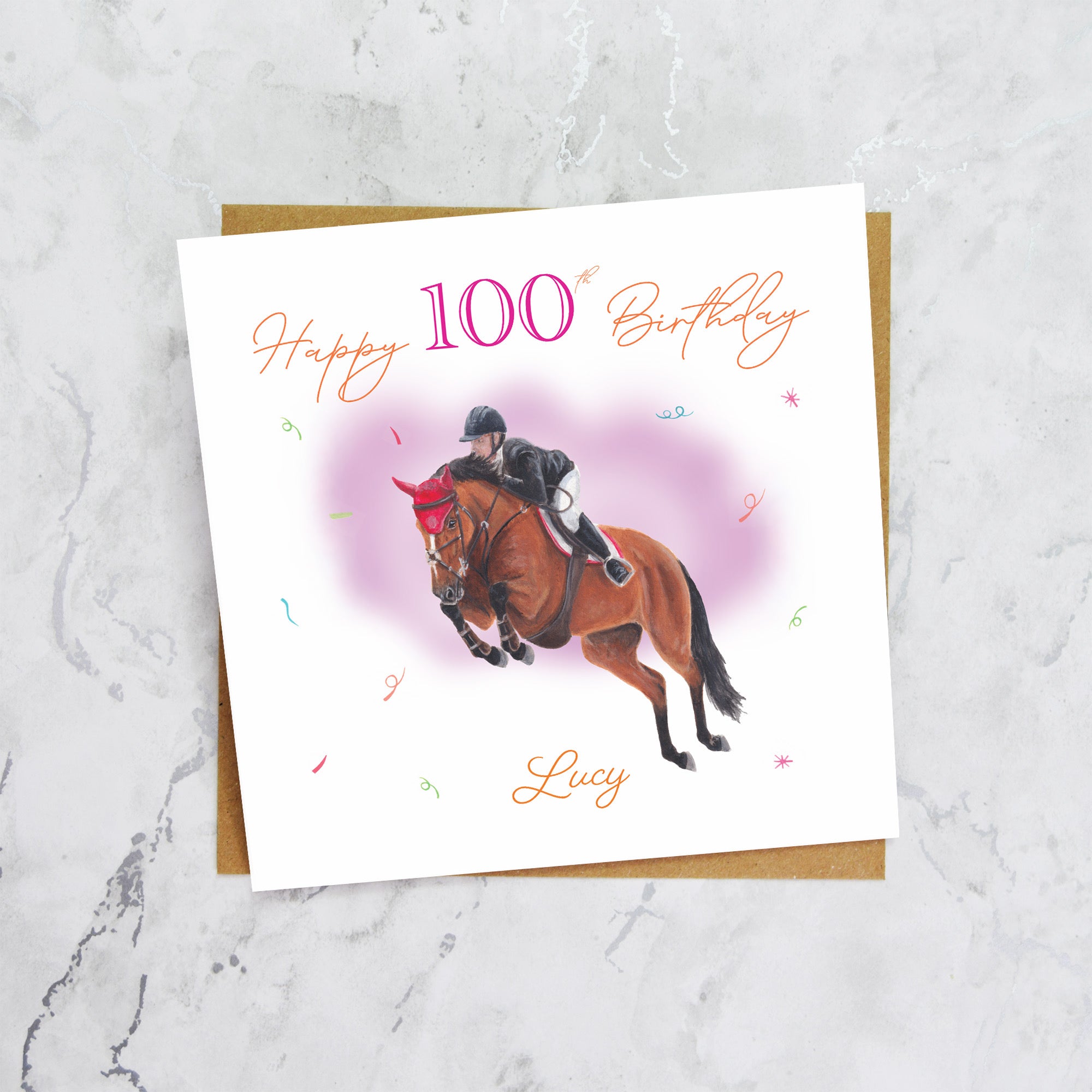 Personalised 100th Birthday Card For Horse Lover, Custom Name Show Jumping Horse Card, Equestrian SJ Rider Card (P00144) - Default Title (P00144)