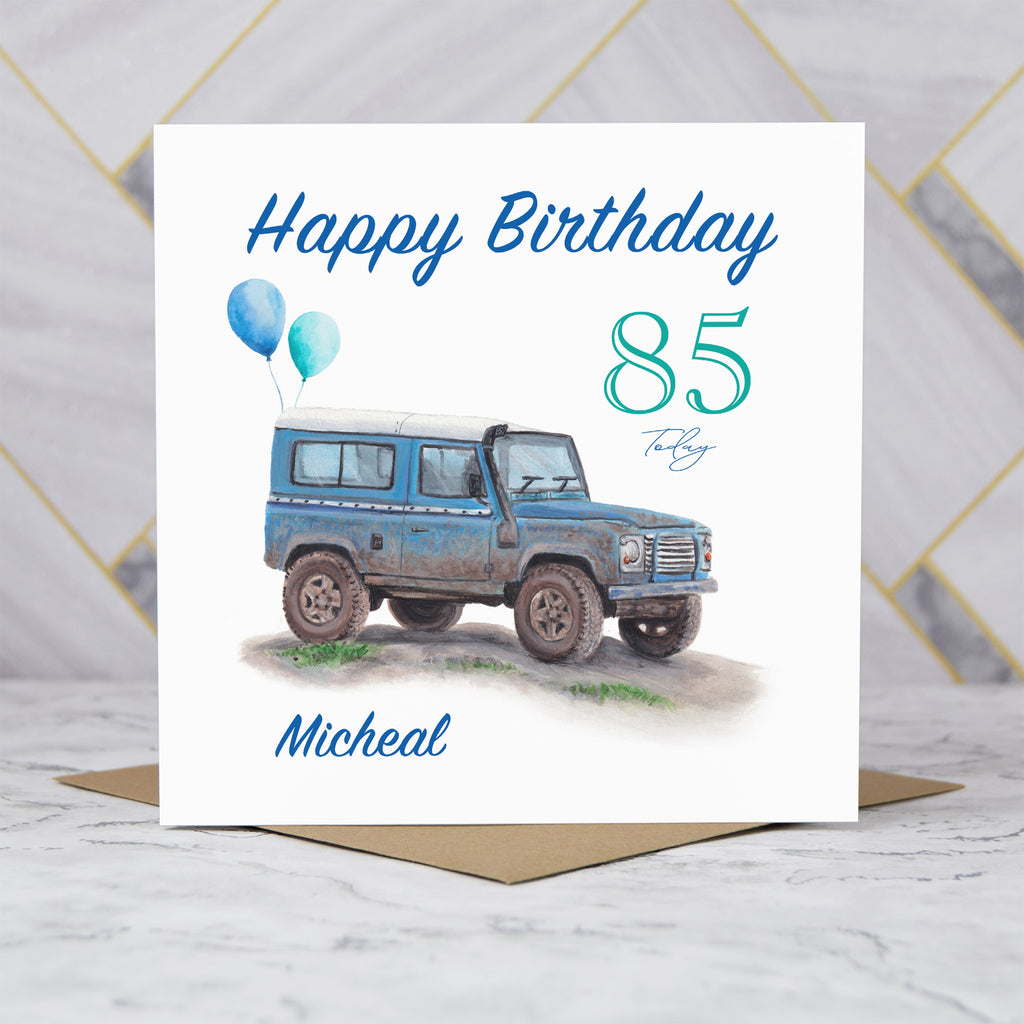Personalised 85th Birthday Card For Land Rover Defender Lover, Custom Name 4x4 Off Road Card, Classic Defender Card (P00169) - Default Title (P00169)