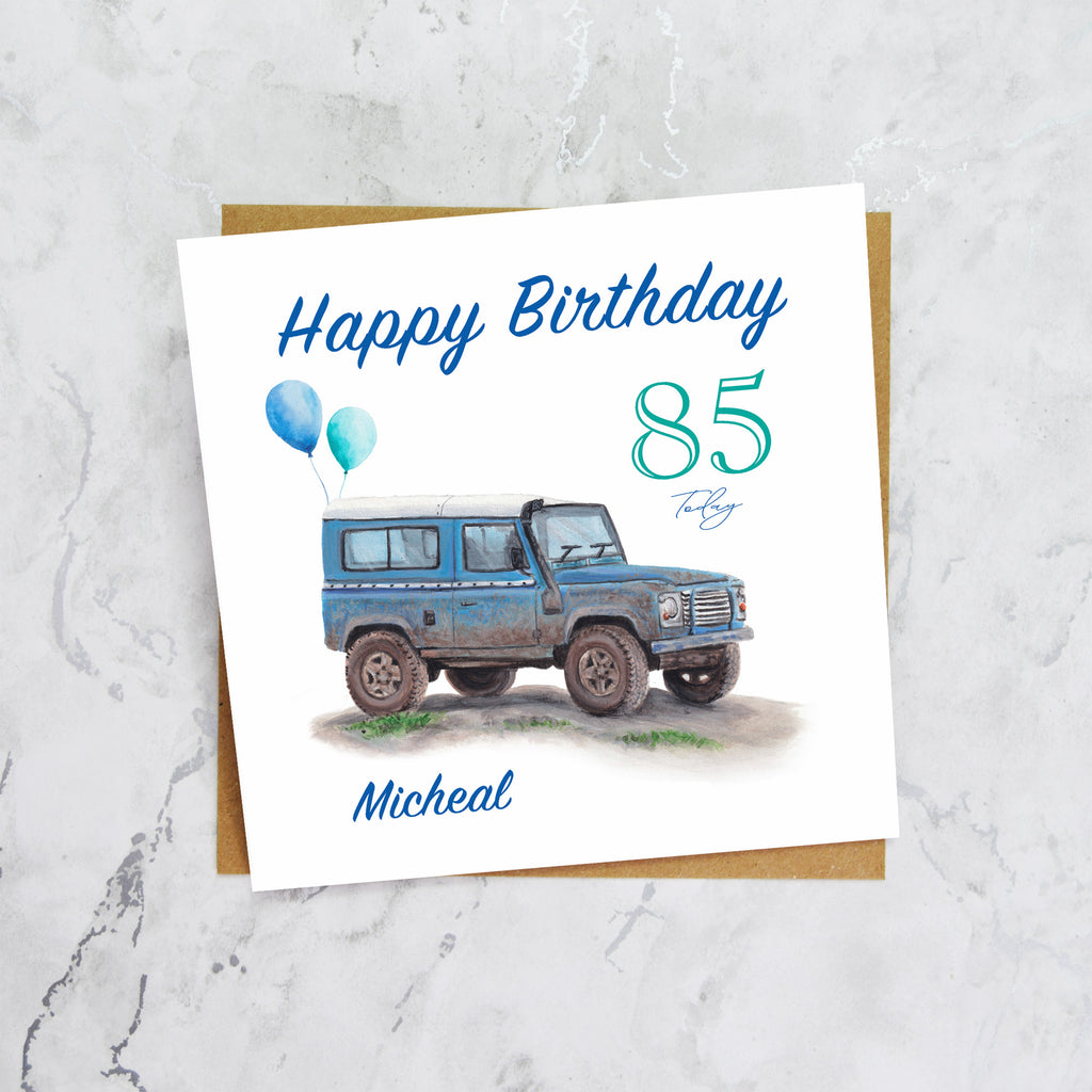 Personalised 85th Birthday Card For Land Rover Defender Lover, Custom Name 4x4 Off Road Card, Classic Defender Card (P00169) - Default Title (P00169)