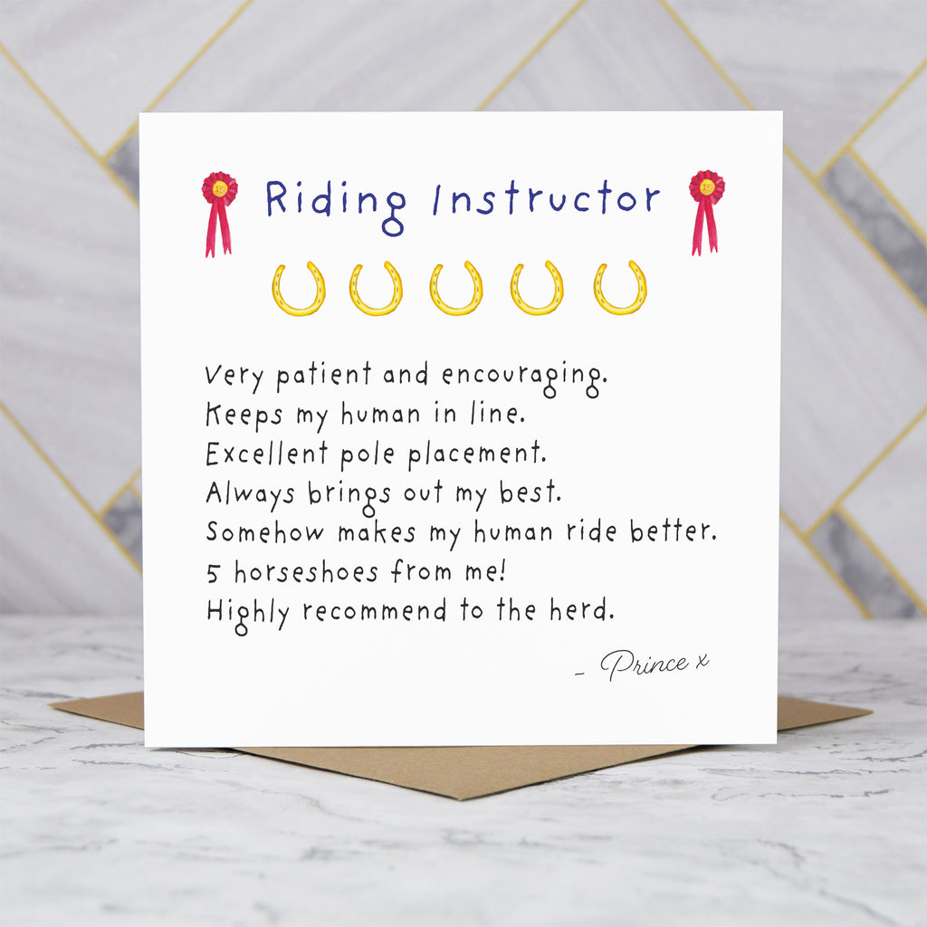 Personalised Riding Instructor Thank You Card, Horse Riding Teacher Card, Equestrian Instructor Gift, Funny Horse Review Card (P00268) - Default Title (P00268)