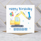 Personalised Digger Birthday Card, Personalised 1st Birthday Card, Digger Age Card, Excavator Birthday Card, Name Birthday Card (P00274) - Default Title (P00274)