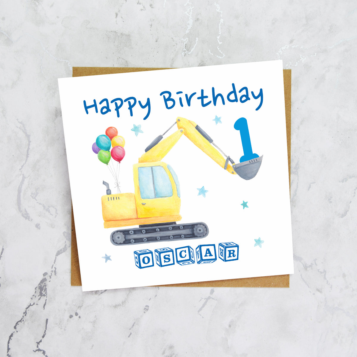 Personalised Digger Birthday Card, Personalised 1st Birthday Card, Digger Age Card, Excavator Birthday Card, Name Birthday Card (P00274) - Default Title (P00274)