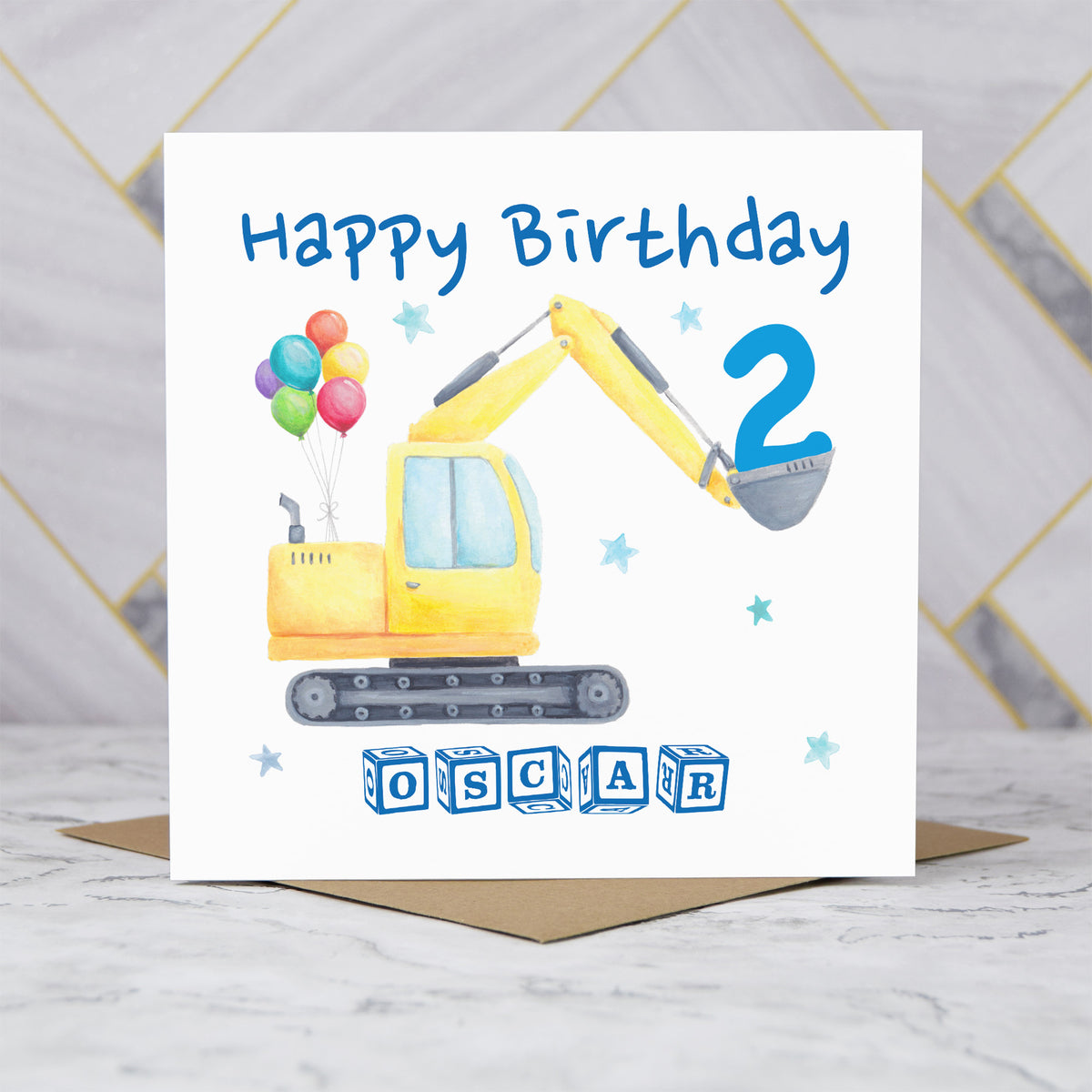 Personalised Digger Birthday Card, Personalised 2nd Birthday Card, Digger Age Card, Excavator Birthday Card, Name Birthday Card (P00275) - Default Title (P00275)