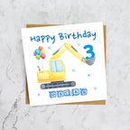 Personalised Digger Birthday Card, Personalised 3rd Birthday Card, Digger Age Card, Excavator Birthday Card, Name Birthday Card (P00276) - Default Title (P00276)