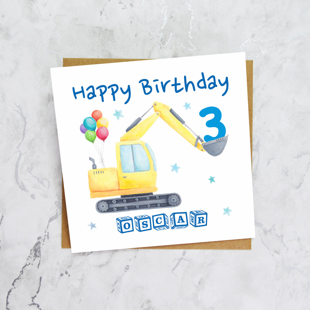 Personalised Digger Birthday Card, Personalised 3rd Birthday Card, Digger Age Card, Excavator Birthday Card, Name Birthday Card (P00276) - Default Title (P00276)