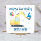 Personalised Digger Birthday Card, Personalised 4th Birthday Card, Digger Age Card, Excavator Birthday Card, Name Birthday Card (P00277) - Default Title (P00277)