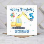 Personalised Digger Birthday Card, Personalised 5th Birthday Card, Digger Age Card, Excavator Birthday Card, Name Birthday Card (P00278) - Default Title (P00278)