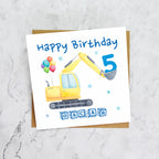 Personalised Digger Birthday Card, Personalised 5th Birthday Card, Digger Age Card, Excavator Birthday Card, Name Birthday Card (P00278) - Default Title (P00278)