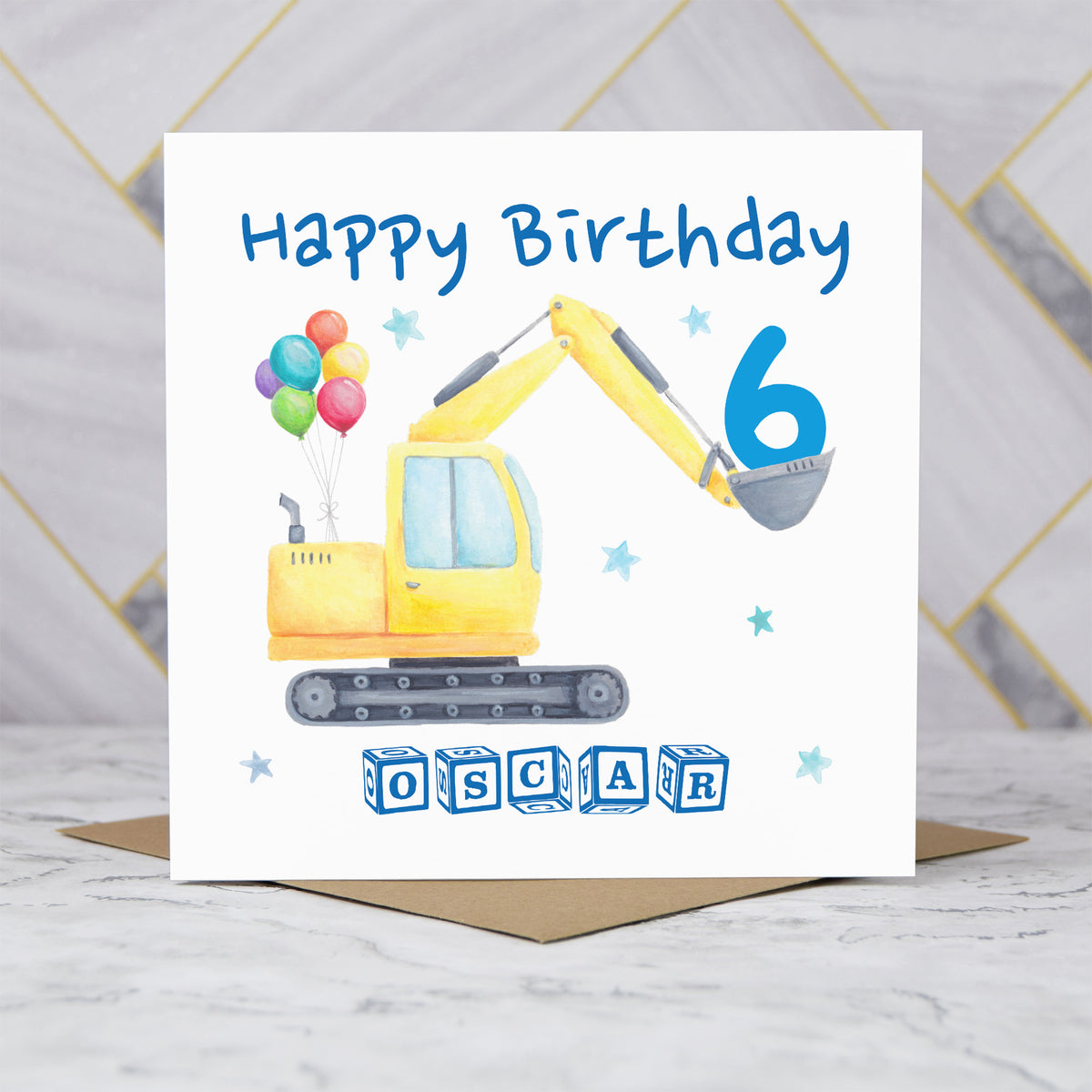 Personalised Digger Birthday Card, Personalised 6th Birthday Card, Digger Age Card, Excavator Birthday Card, Name Birthday Card (P00279) - Default Title (P00279)