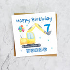 Personalised Digger Birthday Card, Personalised 7th Birthday Card, Digger Age Card, Excavator Birthday Card, Name Birthday Card (P00280) - Default Title (P00280)