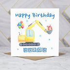 Personalised Digger Birthday Card, Custom Name Card for Kids, Excavator Construction Birthday Card, Digger Lover Gift for Boys (P00281) - Default Title (P00281)