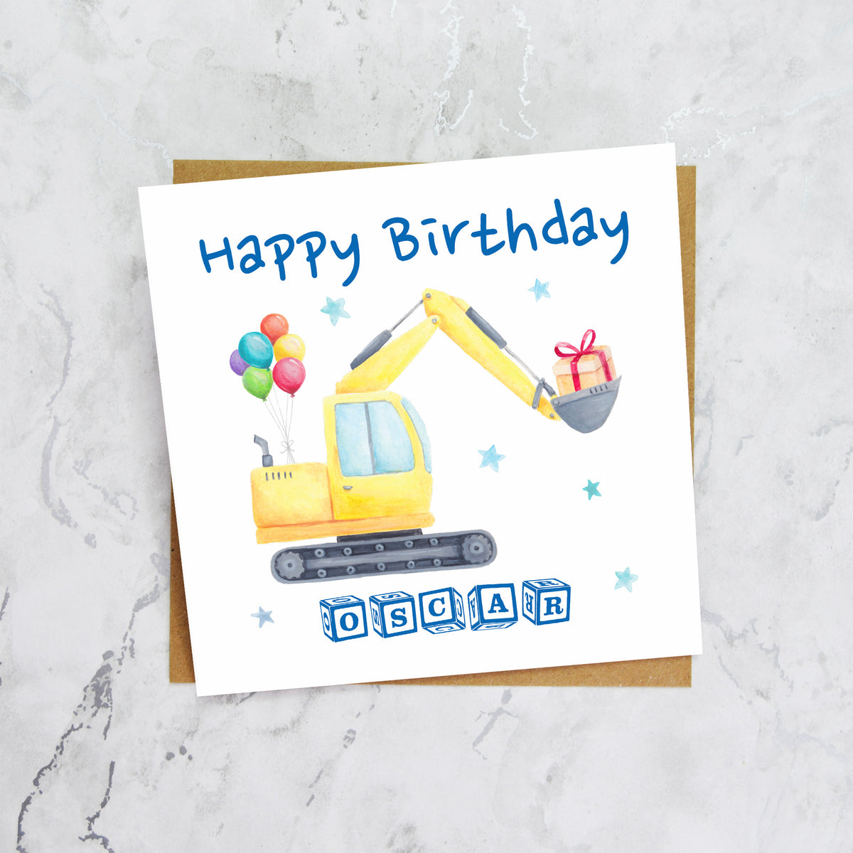 Personalised Digger Birthday Card, Custom Name Card for Kids, Excavator Construction Birthday Card, Digger Lover Gift for Boys (P00281) - Default Title (P00281)
