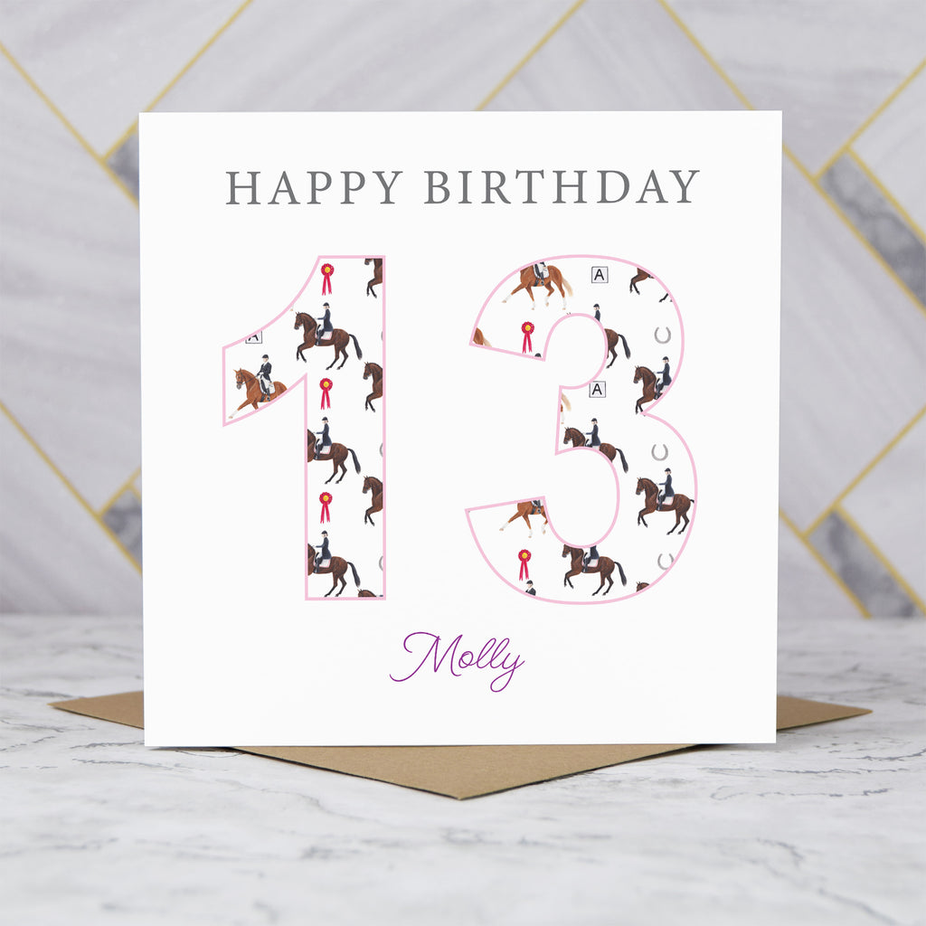 Personalised 13th Birthday Dressage Card, Custom Name Equestrian Card, Age 13 Horse Lover Birthday Card, Riding Gift For Girl (P00282) - Default Title (P00282)