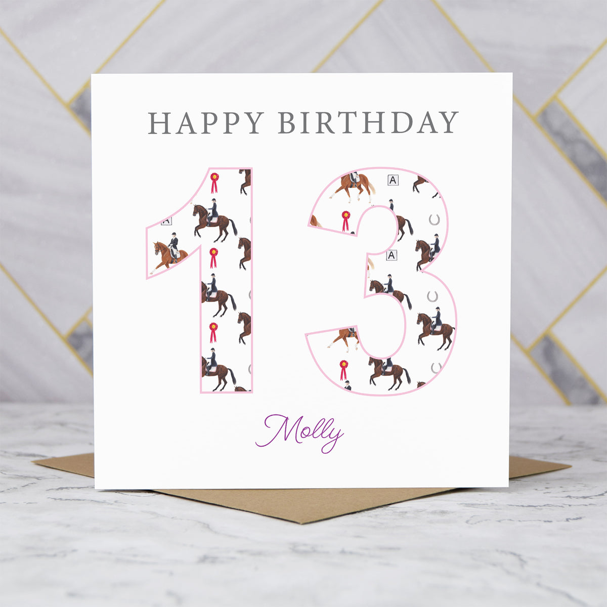 Personalised 13th Birthday Dressage Card, Custom Name Equestrian Card, Age 13 Horse Lover Birthday Card, Riding Gift For Girl (P00282) - Default Title (P00282)
