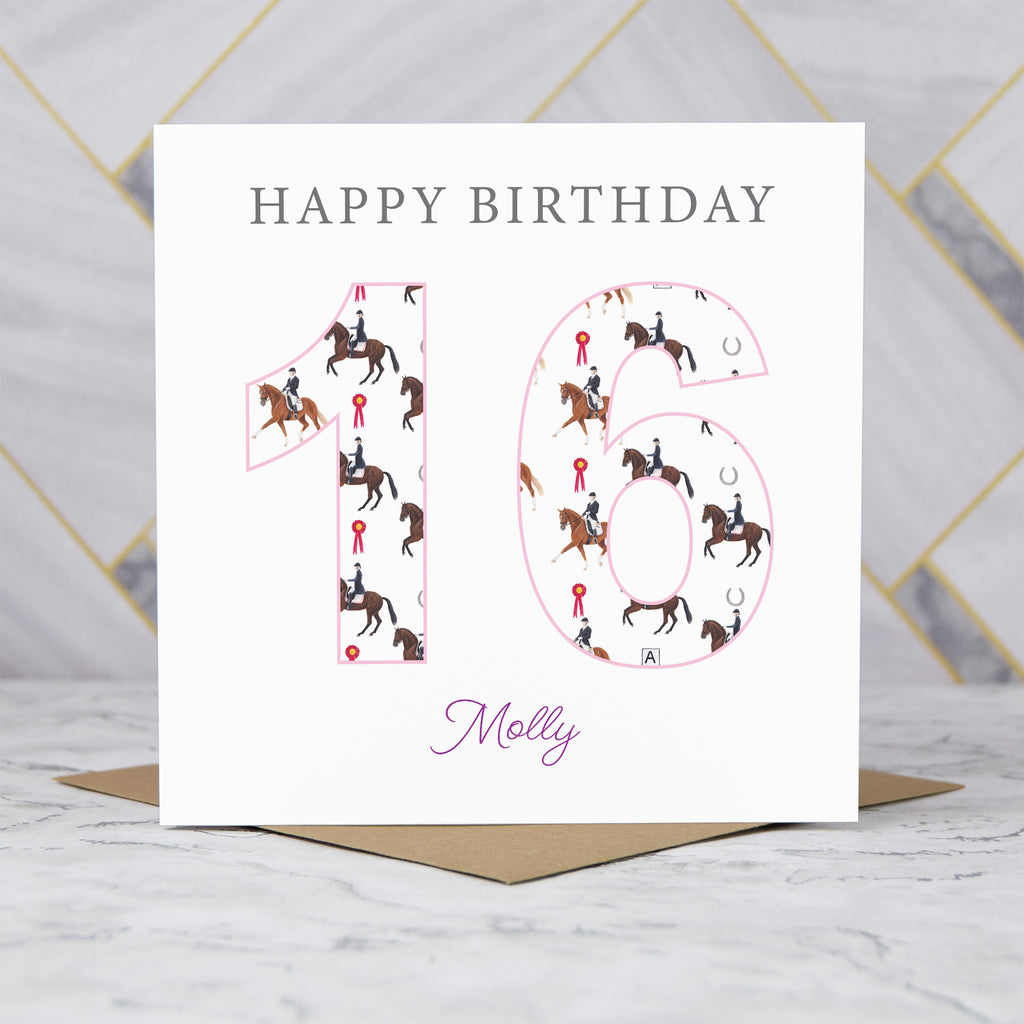Personalised 16th Birthday Dressage Card, Custom Name Equestrian Card, Age 16 Horse Lover Birthday Card, Riding Gift For Girl (P00283) - Default Title (P00283)