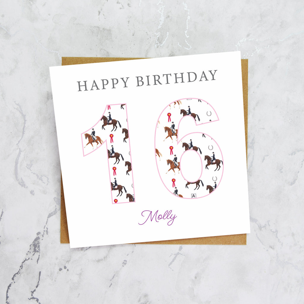 Personalised 16th Birthday Dressage Card, Custom Name Equestrian Card, Age 16 Horse Lover Birthday Card, Riding Gift For Girl (P00283) - Default Title (P00283)