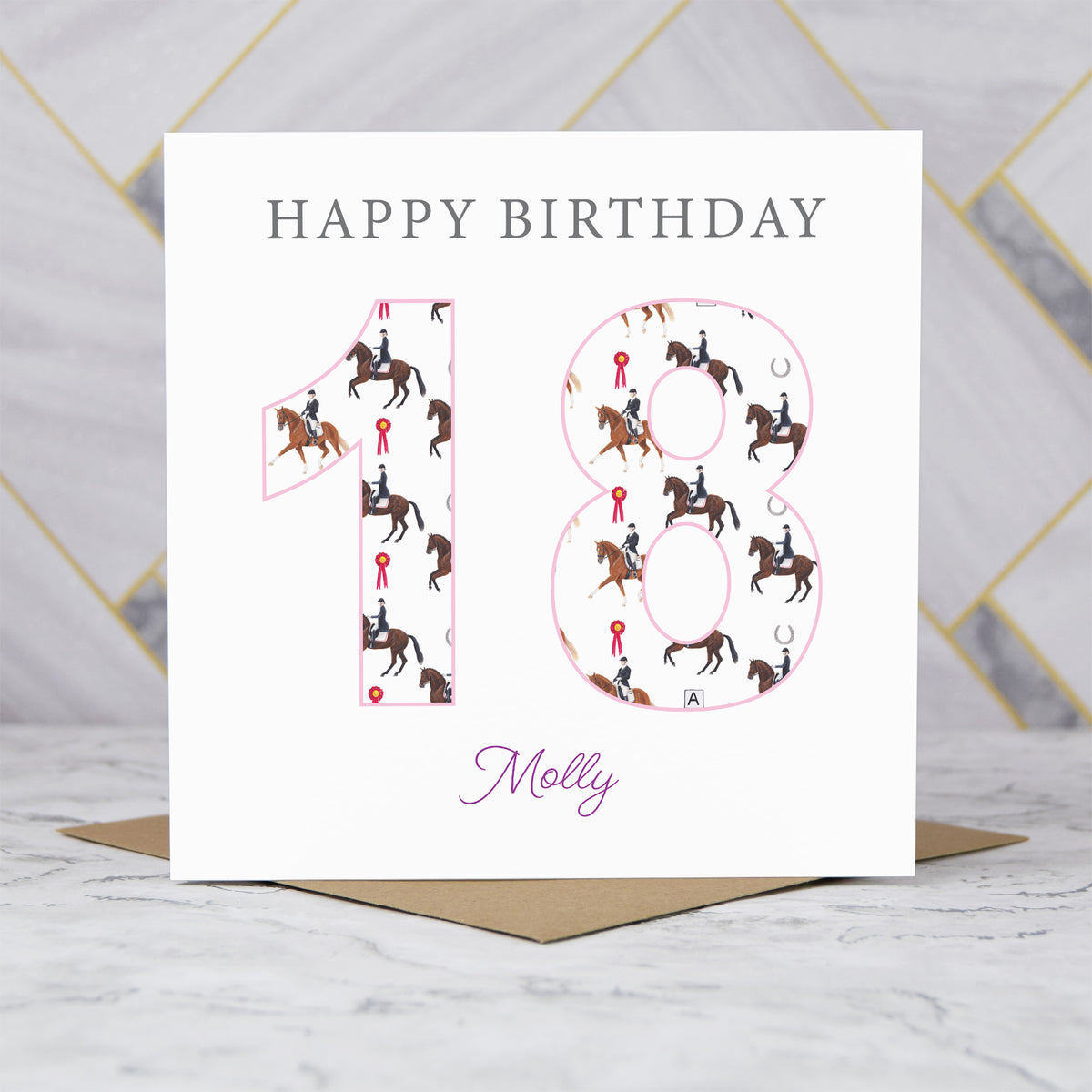 Personalised 18th Birthday Dressage Card, Custom Name Equestrian Card, Age 18 Horse Lover Birthday Card, Riding Gift For Girl (P00284) - Default Title (P00284)