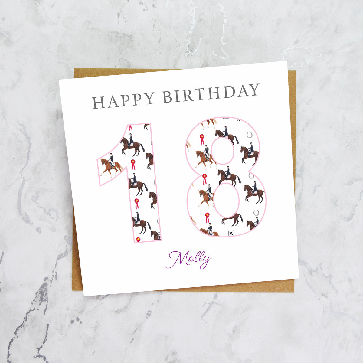 Personalised 18th Birthday Dressage Card, Custom Name Equestrian Card, Age 18 Horse Lover Birthday Card, Riding Gift For Girl (P00284) - Default Title (P00284)