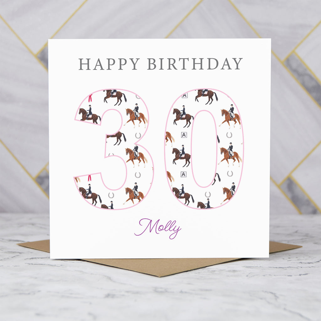 Personalised 30th Birthday Dressage Card, Custom Name Equestrian Birthday Card, Age 30 Horse Lover Card, Riding Gift for Her (P00285) - Default Title (P00285)
