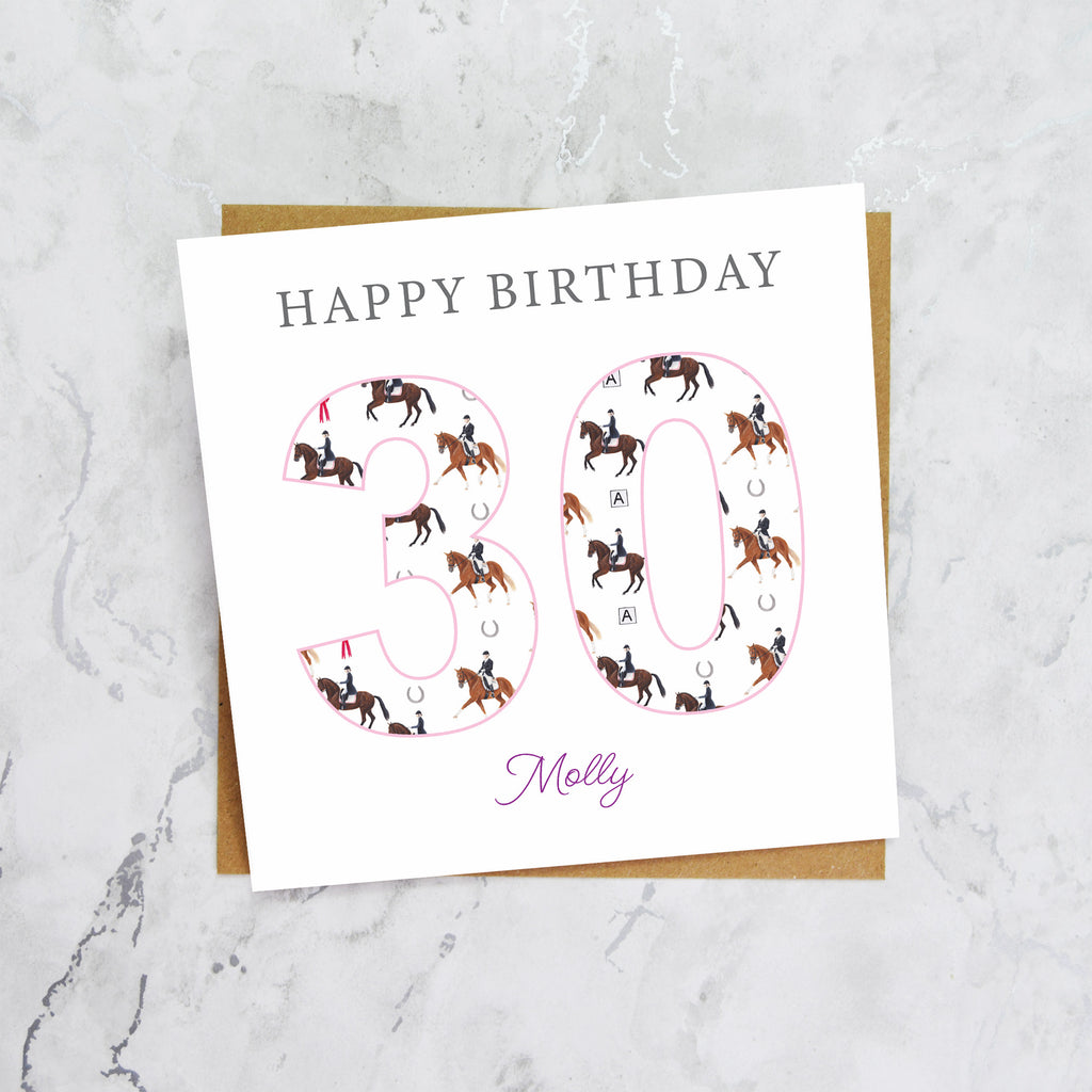 Personalised 30th Birthday Dressage Card, Custom Name Equestrian Birthday Card, Age 30 Horse Lover Card, Riding Gift for Her (P00285) - Default Title (P00285)
