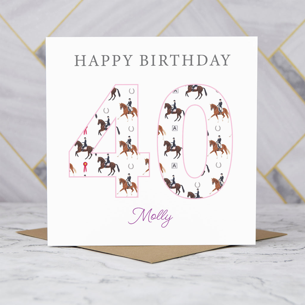 Personalised 40th Birthday Dressage Card, Custom Name Equestrian Birthday Card, Age 40 Horse Lover Card, Riding Gift for Her (P00286) - Default Title (P00286)