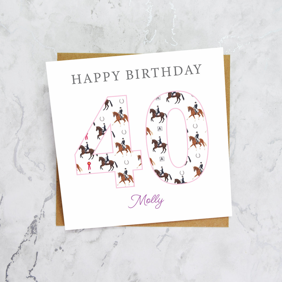 Personalised 40th Birthday Dressage Card, Custom Name Equestrian Birthday Card, Age 40 Horse Lover Card, Riding Gift for Her (P00286) - Default Title (P00286)
