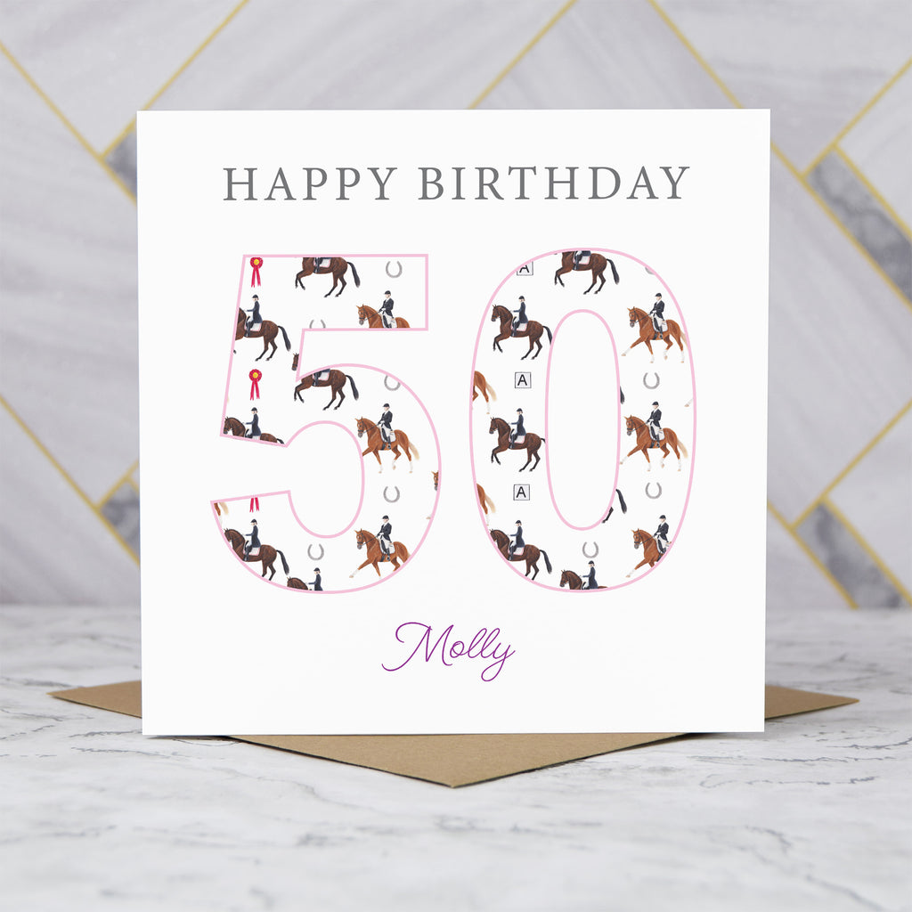 Personalised 50th Birthday Dressage Card, Custom Name Equestrian Birthday Card, Age 50 Horse Lover Card, Riding Gift for Her (P00287) - Default Title (P00287)
