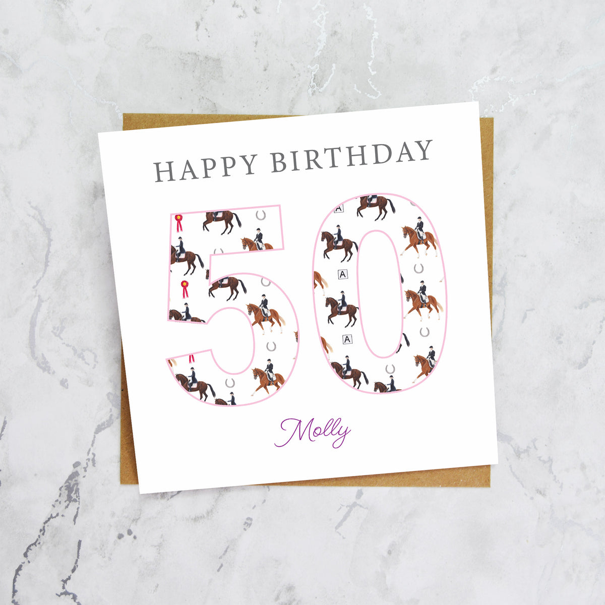 Personalised 50th Birthday Dressage Card, Custom Name Equestrian Birthday Card, Age 50 Horse Lover Card, Riding Gift for Her (P00287) - Default Title (P00287)