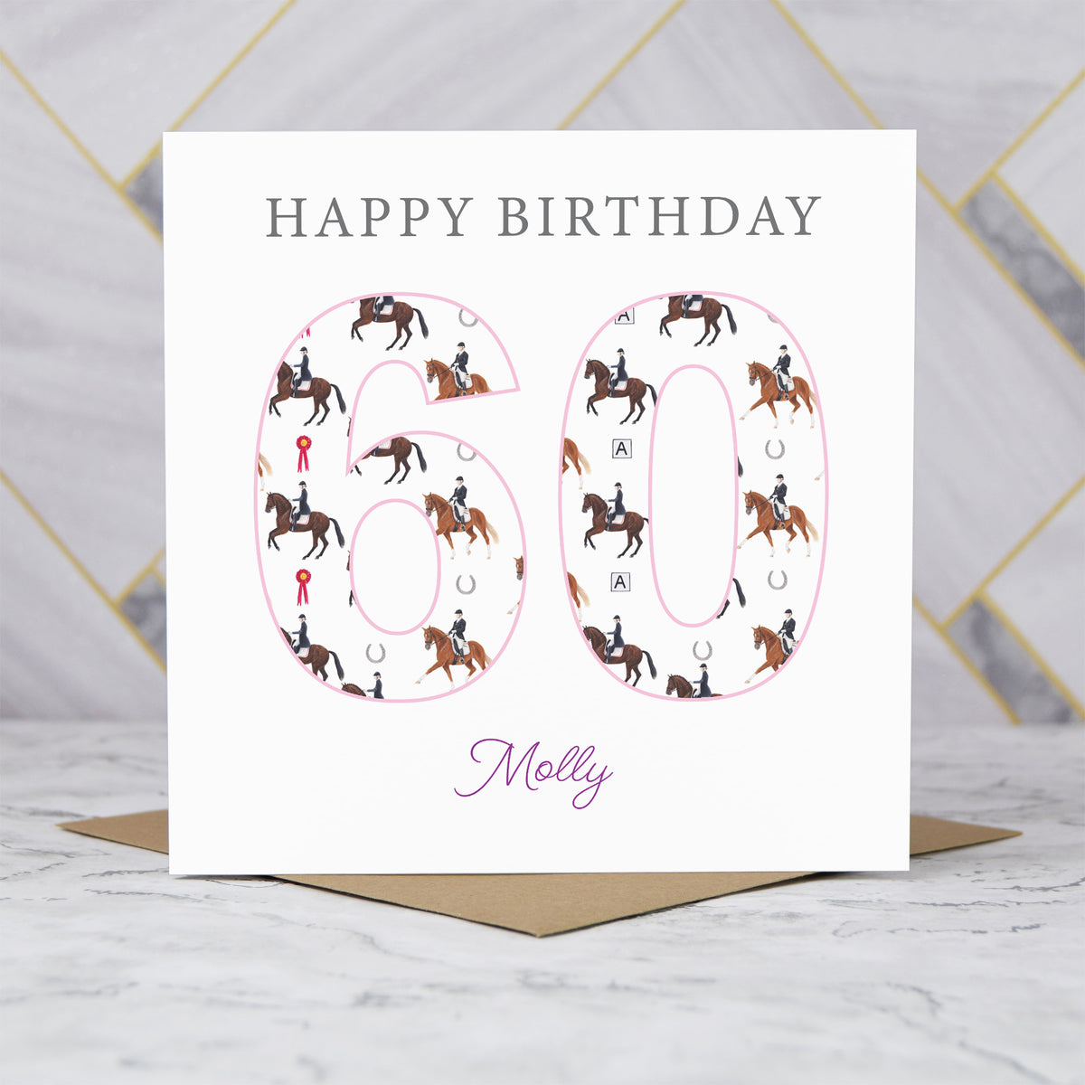 Personalised 60th Birthday Dressage Card, Custom Name Equestrian Birthday Card, Age 60 Horse Lover Card, Riding Gift for Her (P00288) - Default Title (P00288)