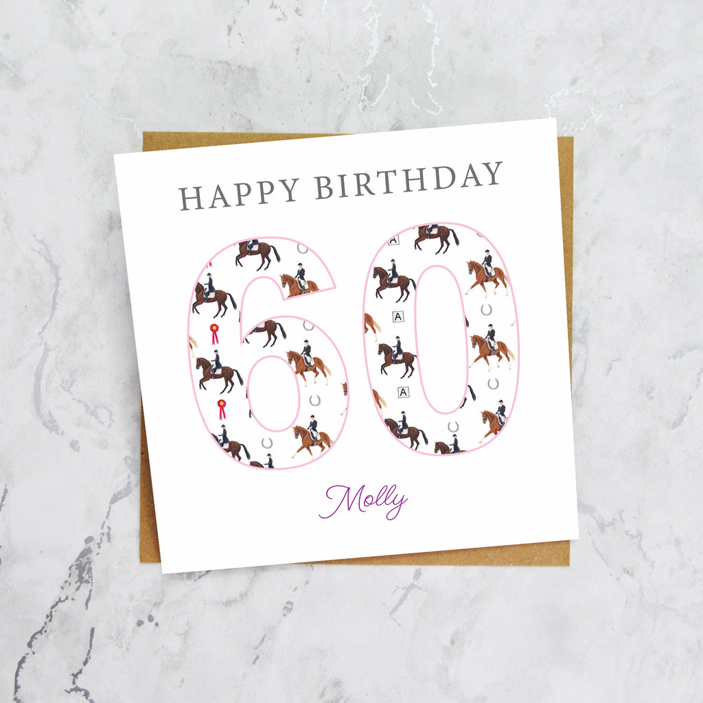 Personalised 60th Birthday Dressage Card, Custom Name Equestrian Birthday Card, Age 60 Horse Lover Card, Riding Gift for Her (P00288) - Default Title (P00288)