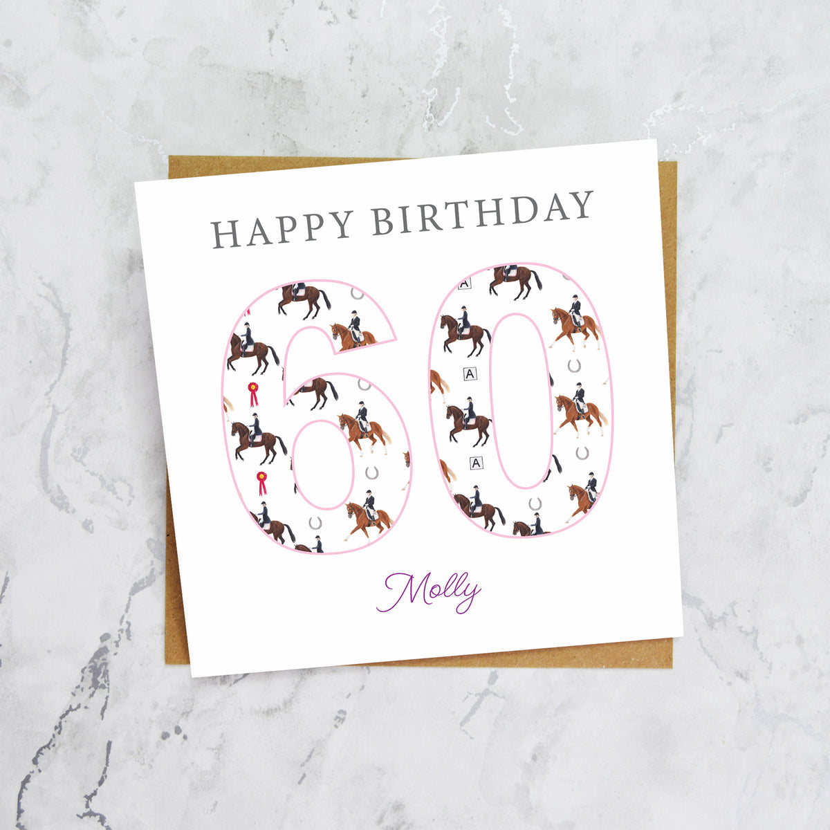Personalised 60th Birthday Dressage Card, Custom Name Equestrian Birthday Card, Age 60 Horse Lover Card, Riding Gift for Her (P00288) - Default Title (P00288)