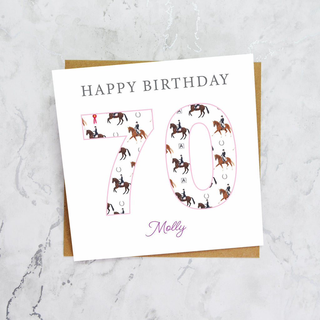 Personalised 70th Birthday Dressage Card, Custom Name Equestrian Birthday Card, Age 70 Horse Lover Card, Riding Gift for Her (P00289) - Default Title (P00289)