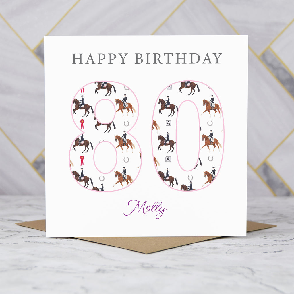 Personalised 80th Birthday Dressage Card, Custom Name Equestrian Birthday Card, Age 80 Horse Lover Card, Riding Gift for Her (P00290) - Default Title (P00290)