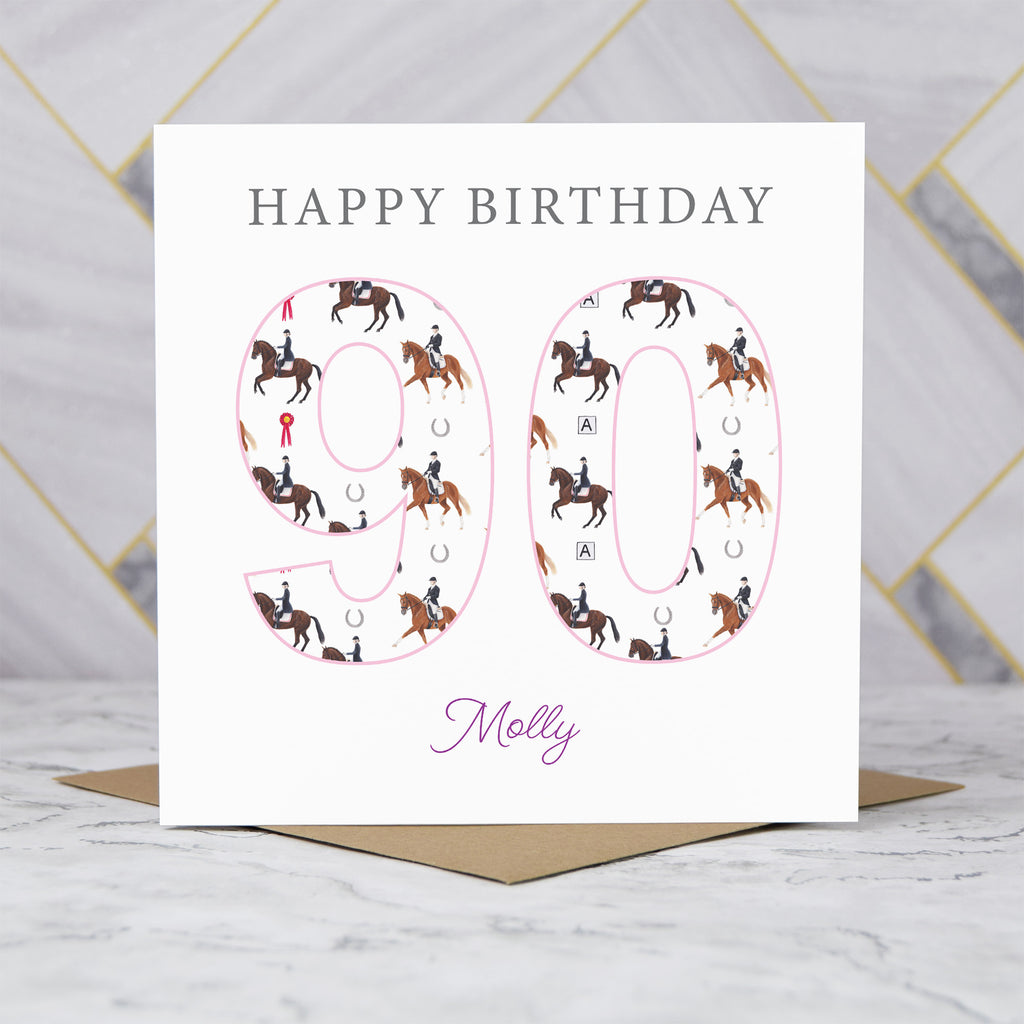 Personalised 90th Birthday Dressage Card, Custom Name Equestrian Birthday Card, Age 90 Horse Lover Card, Riding Gift for Her (P00291) - Default Title (P00291)